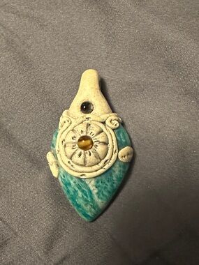 Handmade Turquoise Stone Pendant with Cream Accents